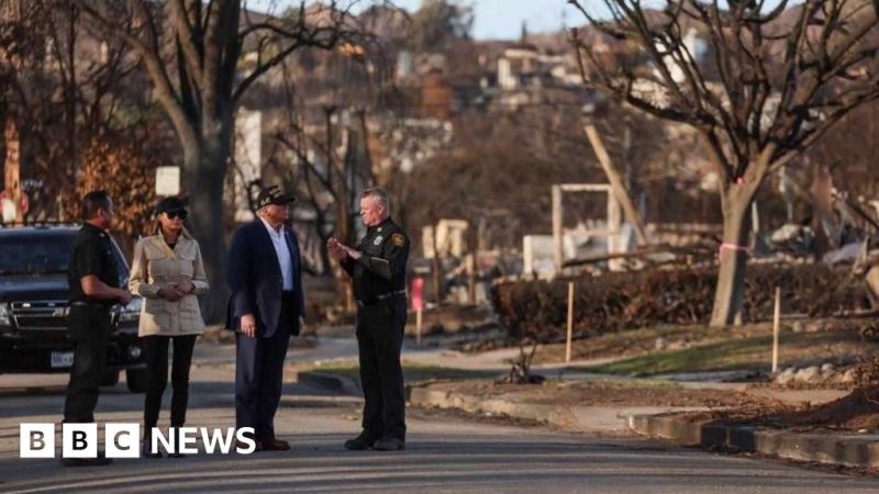 Trump tours LA fire destruction amid worries about disaster aid