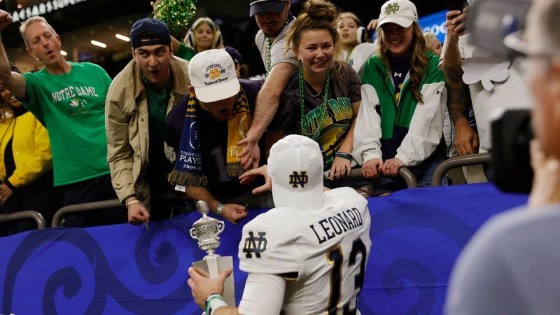 Notre Dame’s Riley Leonard thanks fans for coming to Sugar Bowl in New Orleans after terror attack